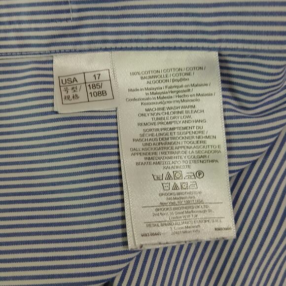 Brooks Brothers 17-35 CLASSIC blue/white cotton stripe LS button down shirt - Picture 12 of 12